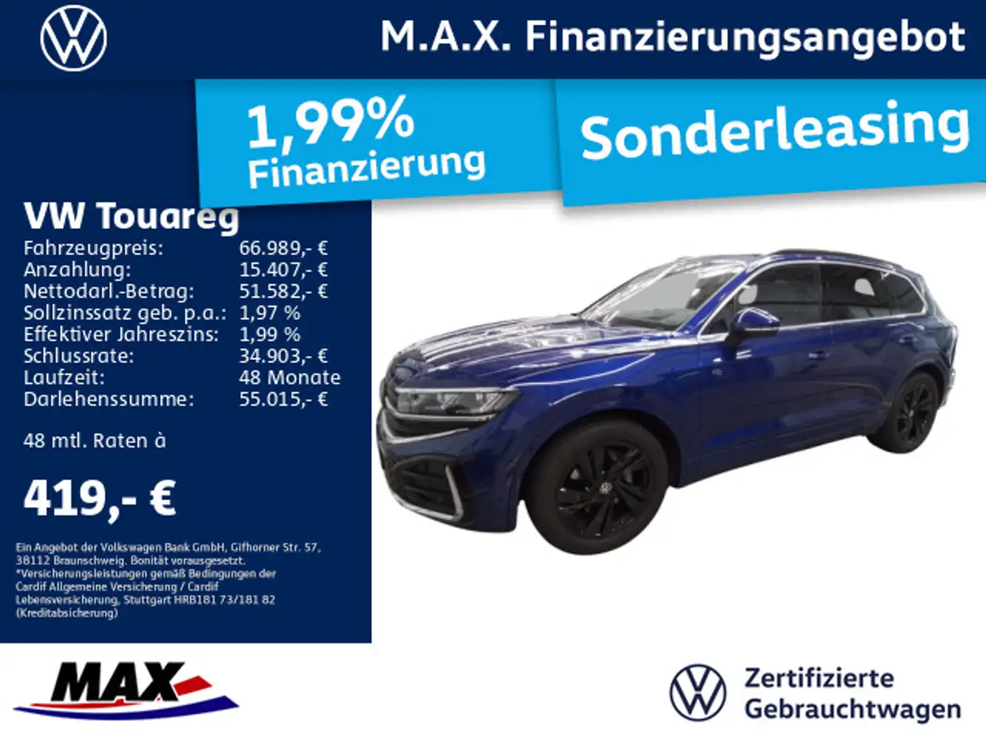 Volkswagen Touareg 3.0 TDI 4M R-LINE IQ.LIGHT+AHK+PANO+LUFT Blau - 1