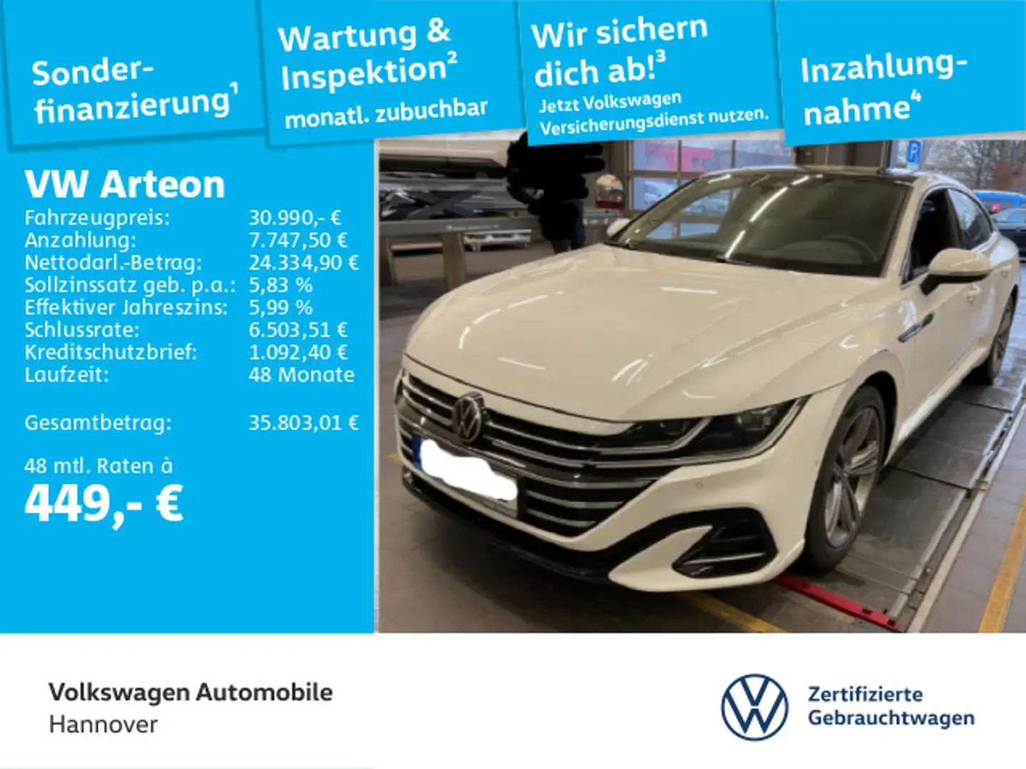 Volkswagen Arteon 2.0 TDI DSG R-Line Navi Pano STHZG Kamera Weiß - 1