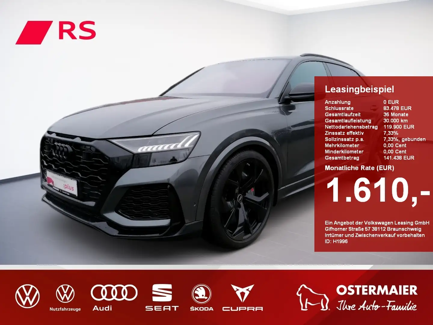 Audi RS Q8 RSQ8 600PS NP:185tEUR RS-ESSENTIALS.V305.RS-ABGAS. Grijs - 1