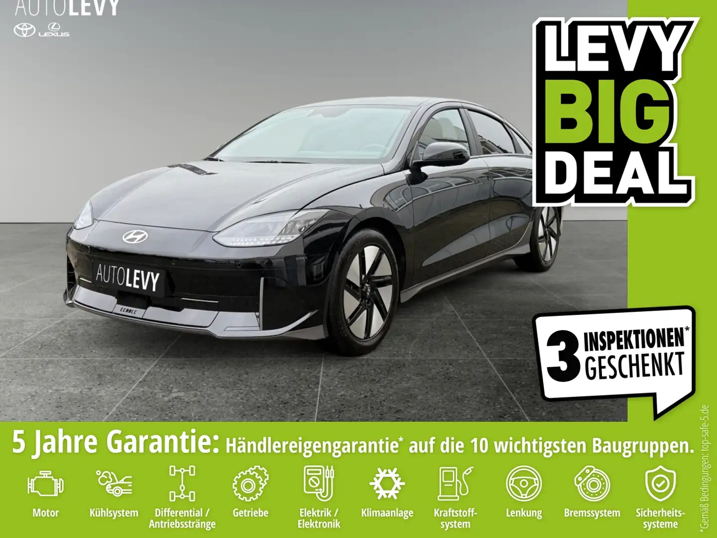 Hyundai IONIQ 6 Basis Elektro +53kWh+LHZ+SHZ+PDC+SpurH+++ Negro - 1