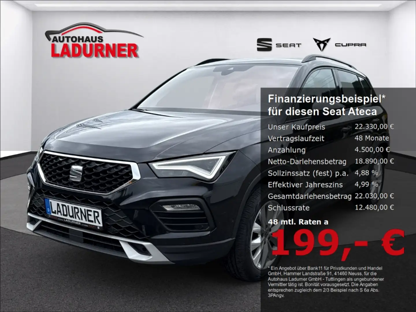 SEAT Ateca Style 2.0 TDI *AHK+Navi+LED+Full Link+PDC* Schwarz - 1