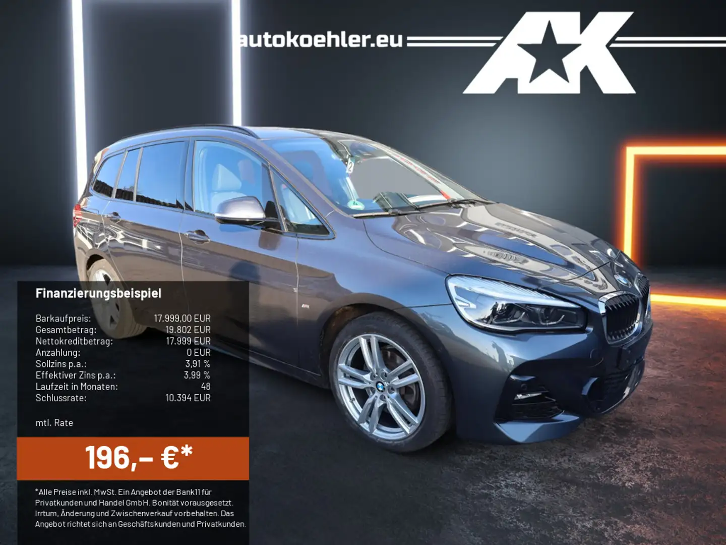 BMW 218 i Grand Tourer M Sport AHK HiFi LED 18" NAVI Grijs - 1
