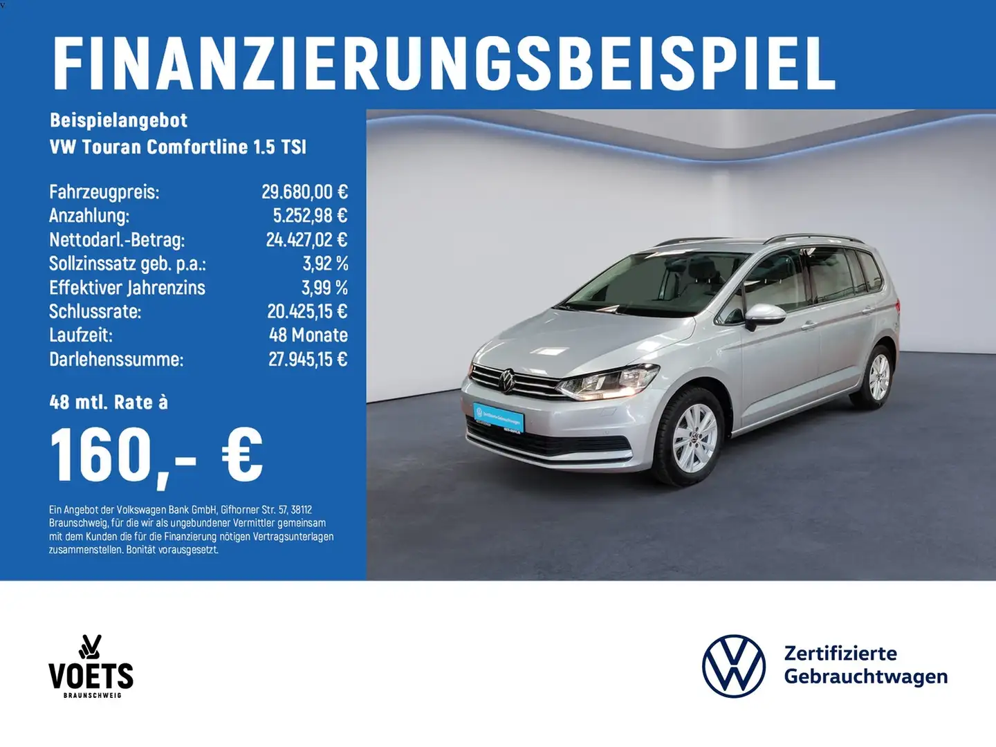 Volkswagen Touran Comfortline 1.5 TSI ACC+AppConnect Silber - 2
