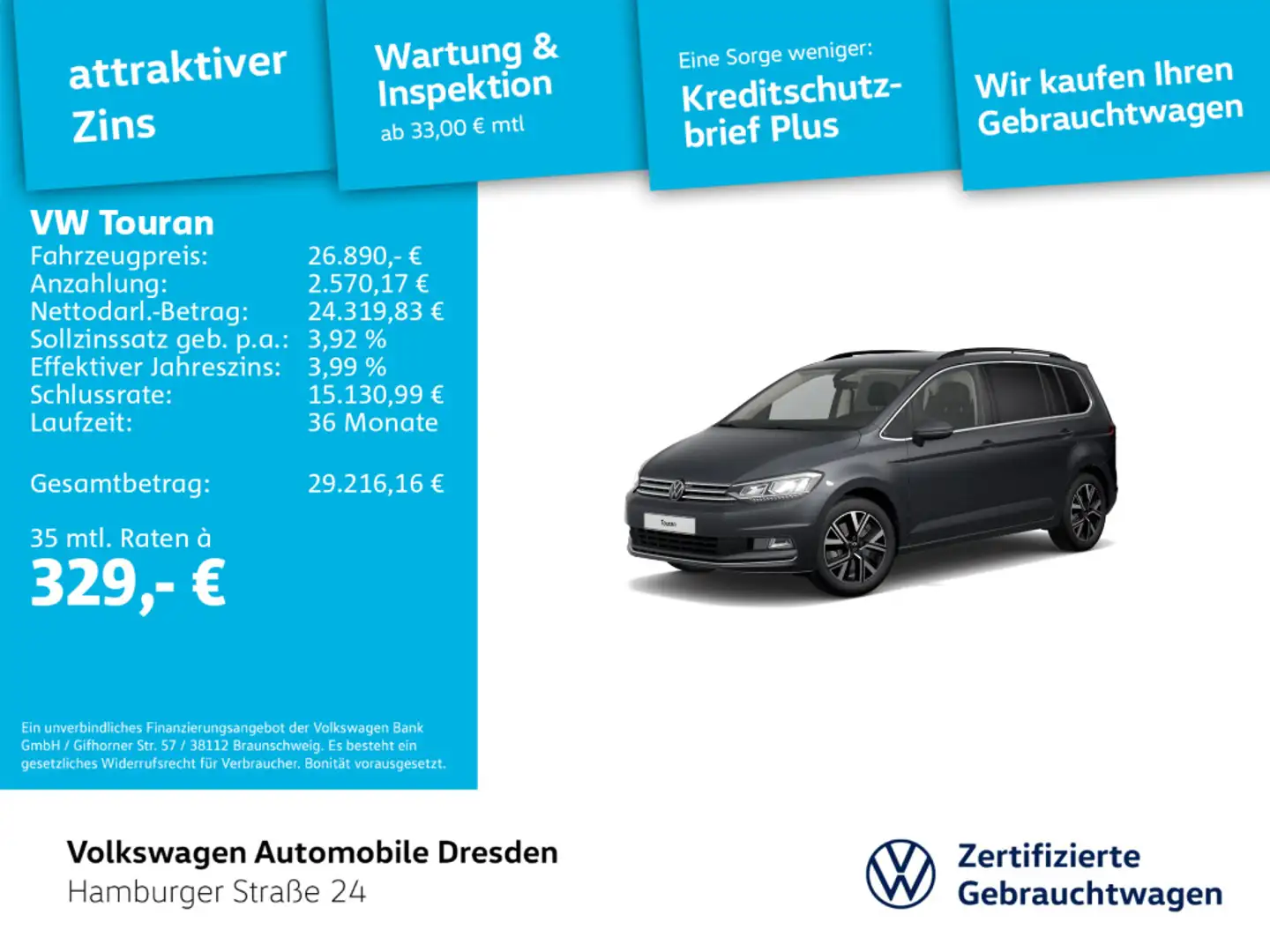 Volkswagen Touran Highline 1.5 TSI DSG LED AHK KAM APP NAV Grau - 1