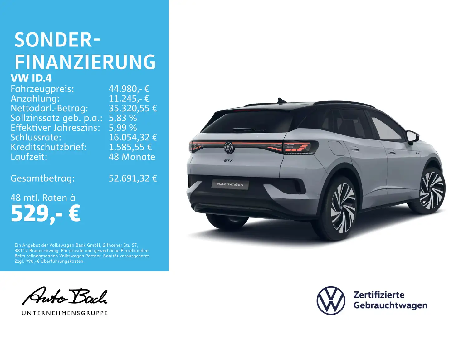 Volkswagen ID.4 GTX 4M Navi LED Standhzg Panorama HuD ACC E Silber - 2