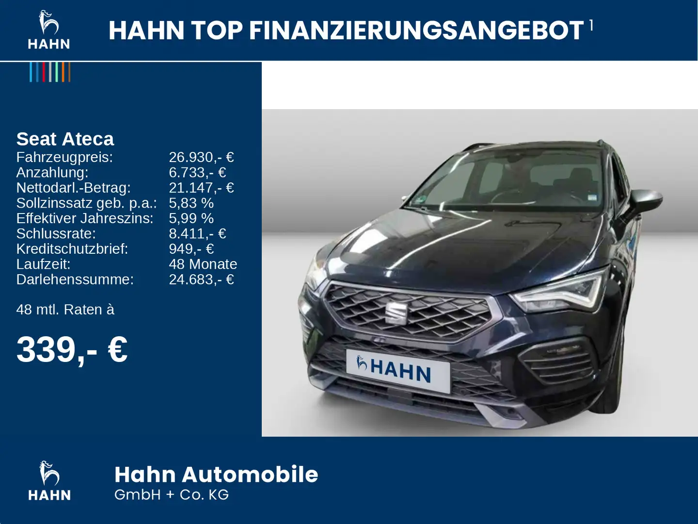 SEAT Ateca 1.5 TSI DSg FR AHK ACC LED Navi CAM Sitzhz Schwarz - 2