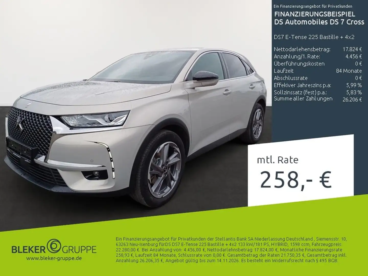 DS Automobiles DS 7 Crossback DS7 E-Tense 225 Bastille + 4x2 siva - 1