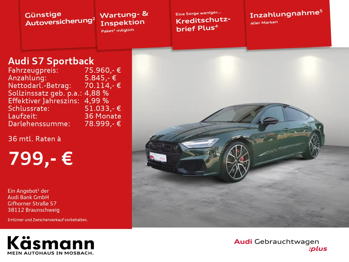 Audi S7 TDI qu AHK PANO MATRIX 360 Verde - 1