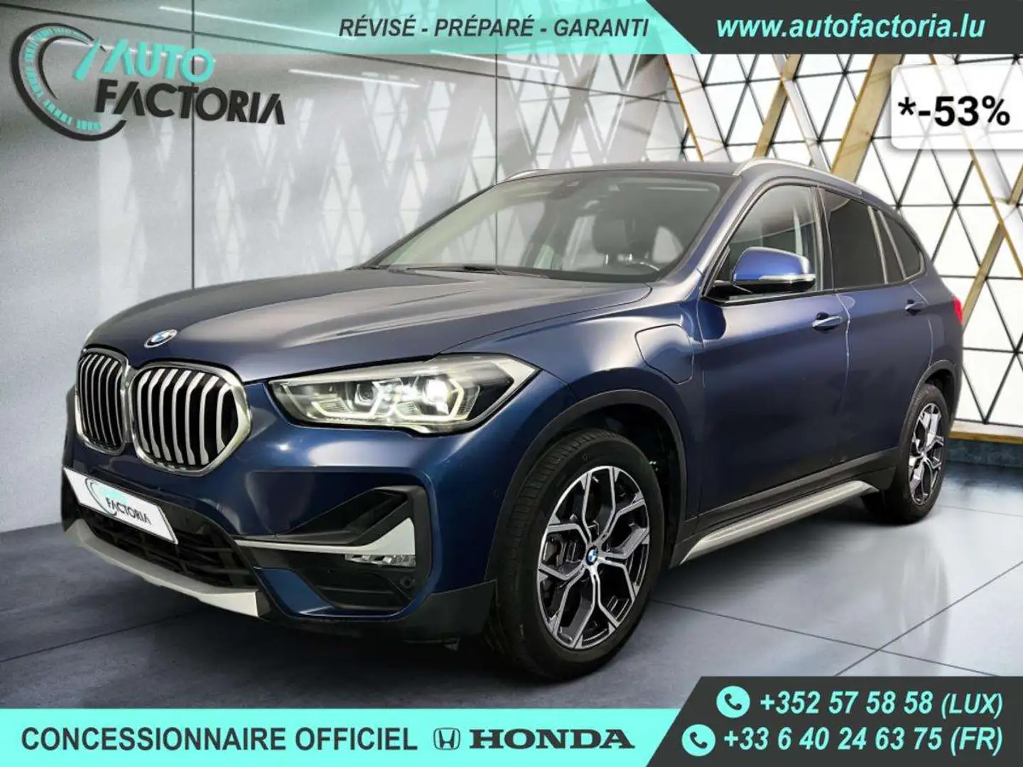 BMW X1 -53% 25E HYB 220cv BVA 4x4 X LINE +T.PANO+GPS+Opts Bleu - 1