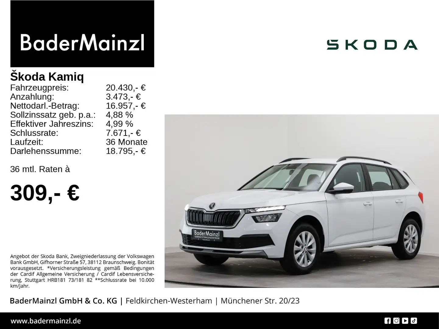 Skoda Kamiq 1.5 TSI DSG Ambition Kam. Virtual AHK SHZ Blanc - 1