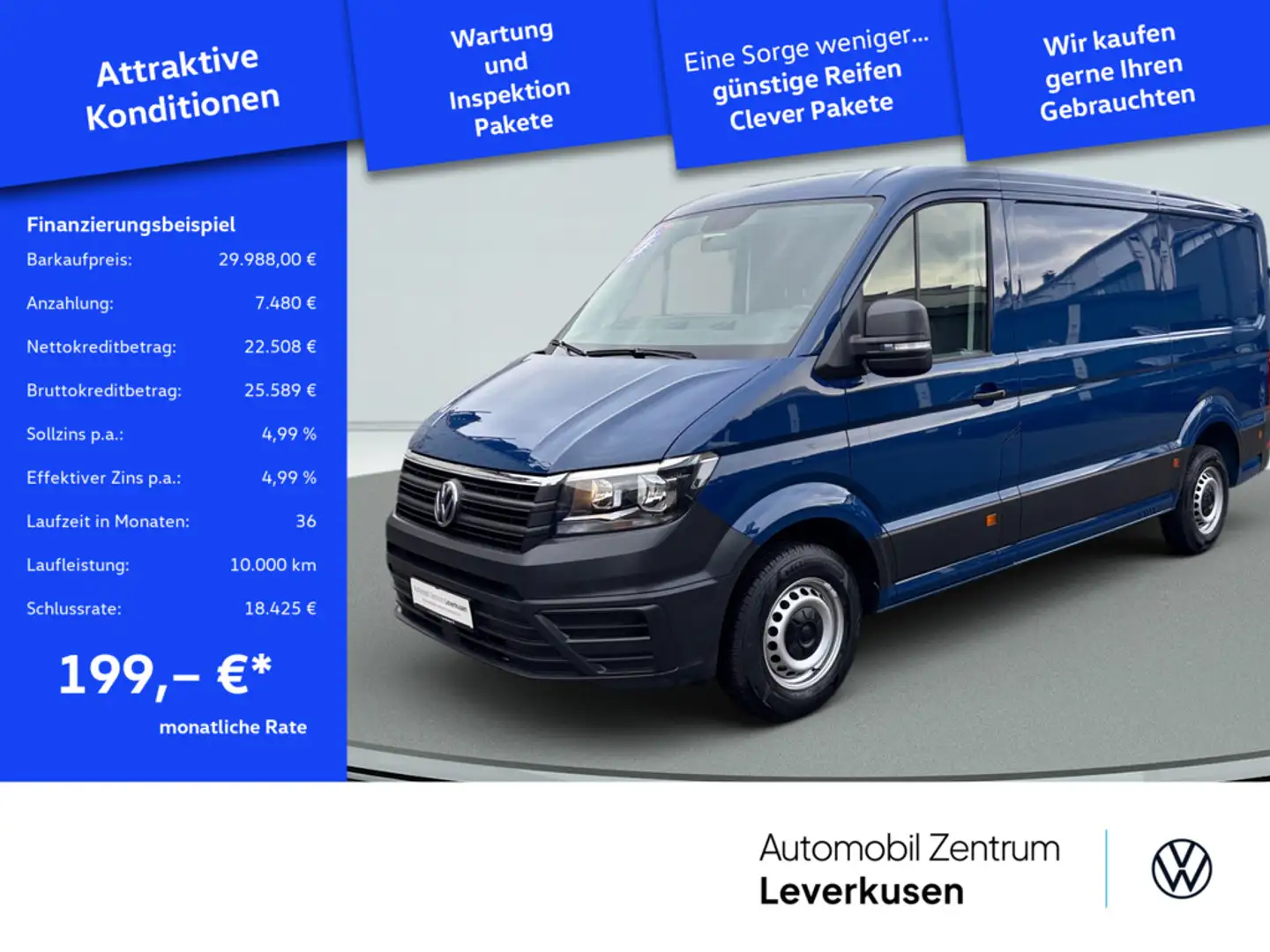 Volkswagen Crafter Kasten L2H1 AUT. CARPLAY KLIMA Blau - 1