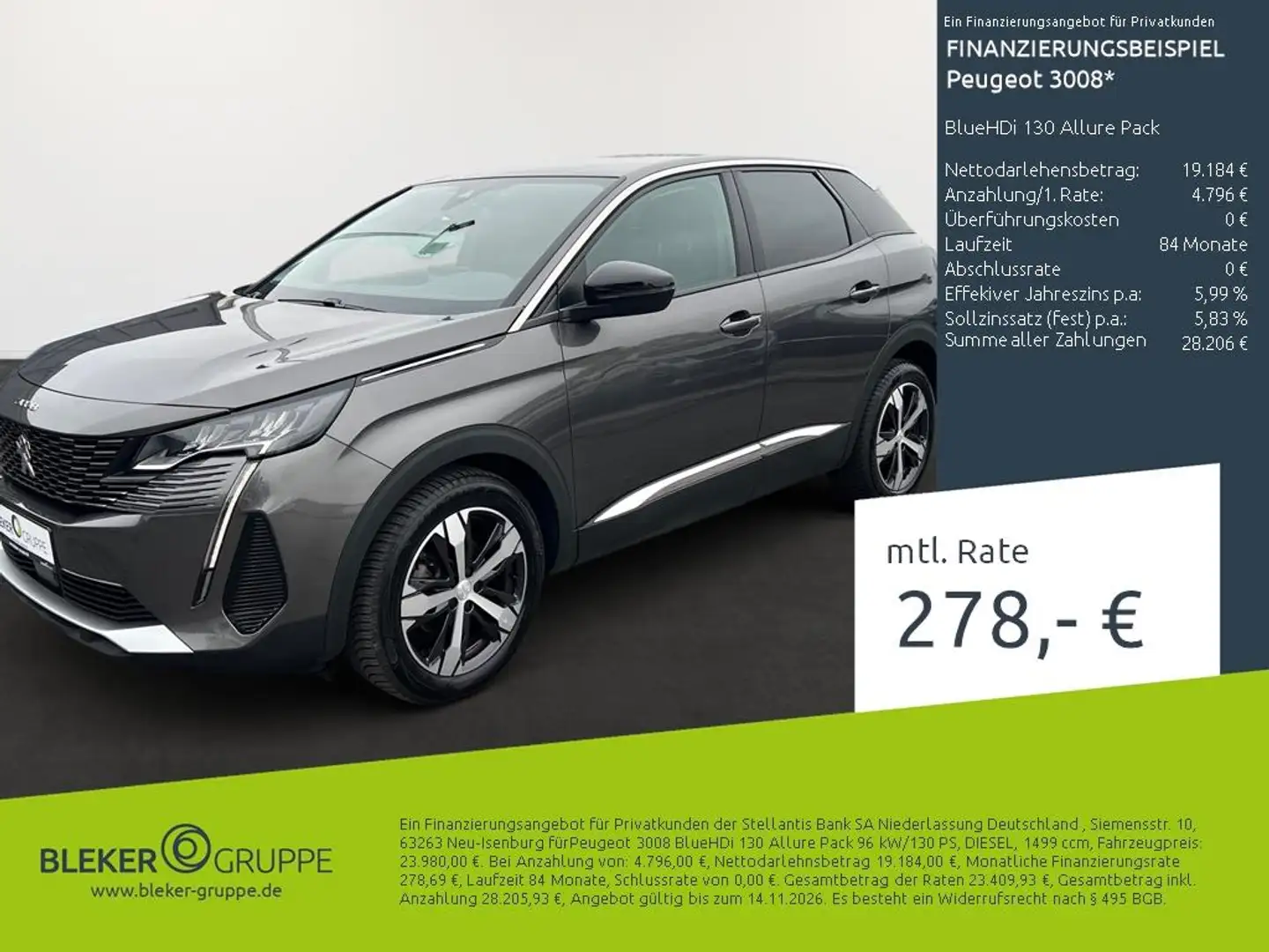 Peugeot 3008 BlueHDi 130 Allure Pack Gris - 1