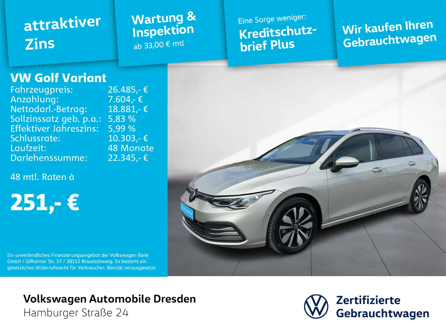 Volkswagen Golf Variant Golf VIII Variant 1.0 eTSI LED NAVI ACC APP PDC Silber - 1