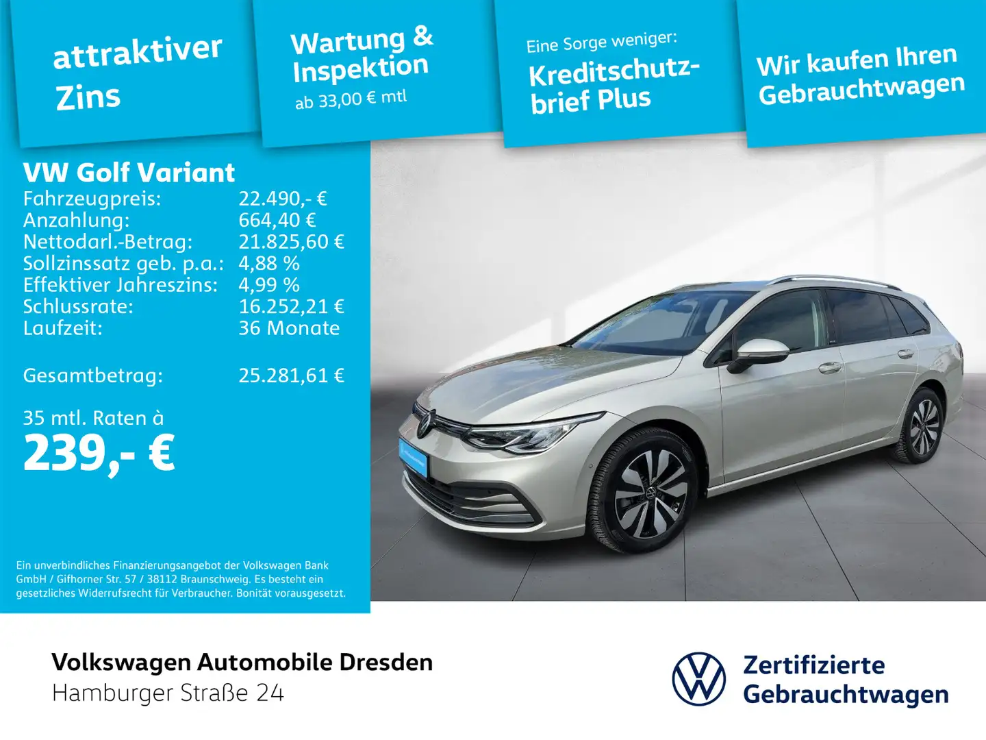 Volkswagen Golf Variant Golf VIII Variant 1.0 eTSI LED NAVI ACC APP PDC Silber - 1