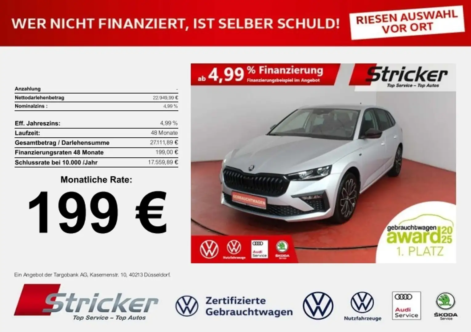 Skoda Scala Tour 1.5TSI 199,-ohne Anzahlung Navi Matrix Silber - 1