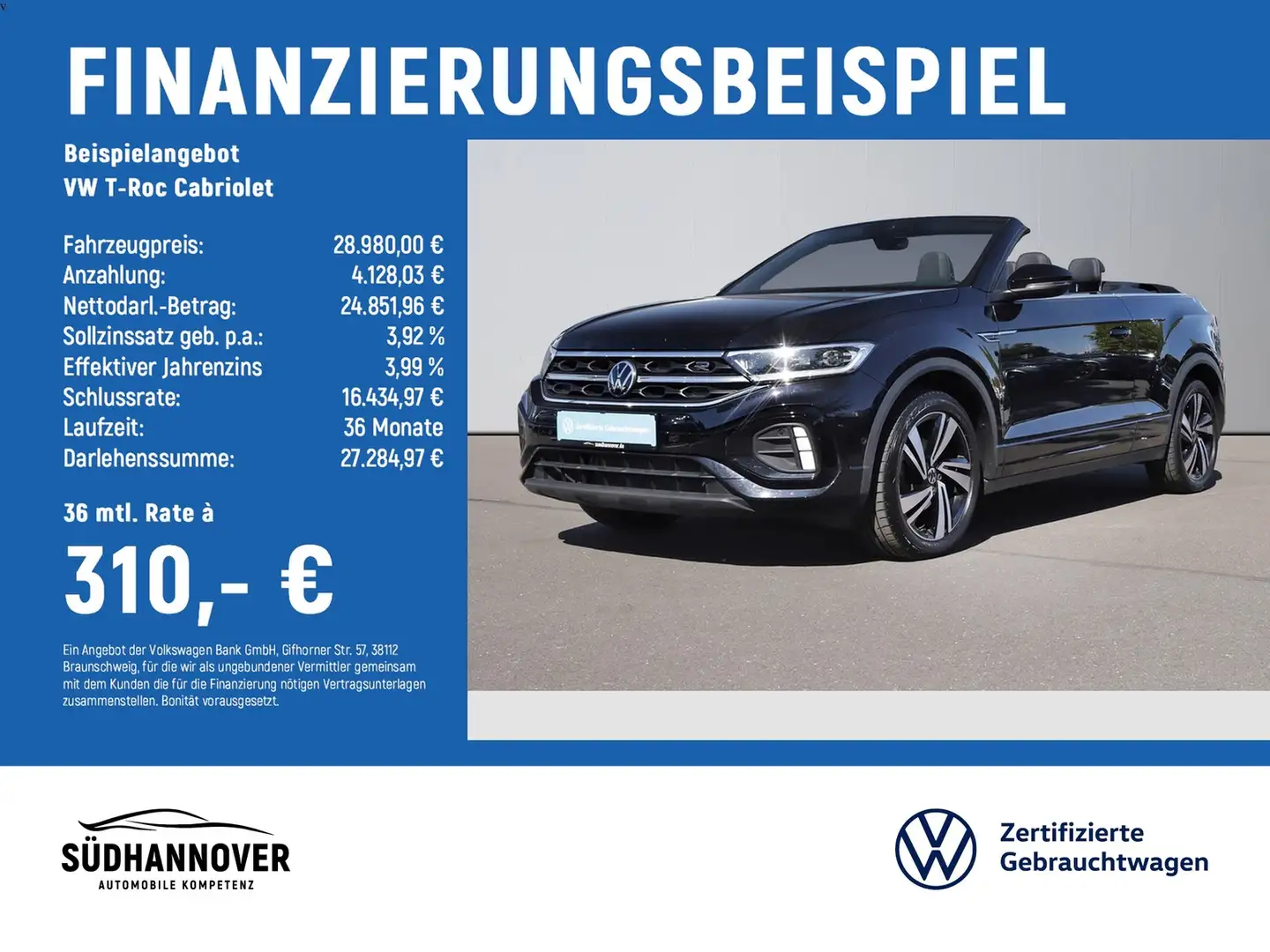 Volkswagen T-Roc Cabriolet R-Line 1.5 TSI DSG AHK+NAVI+LED Negro - 2
