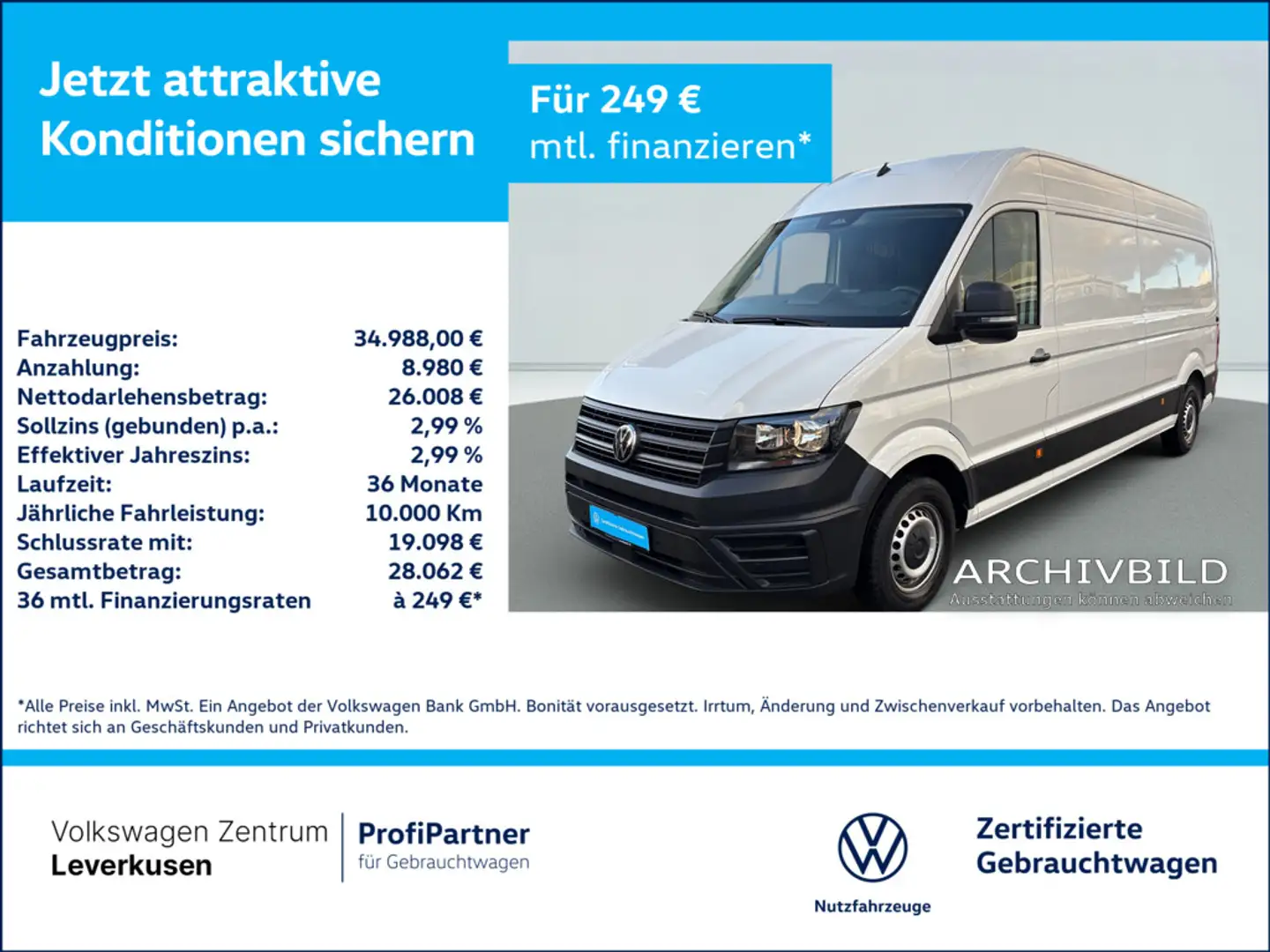 Volkswagen Crafter Kasten lang L3H2 AHK VIRT KAM CARPLAY Weiß - 1