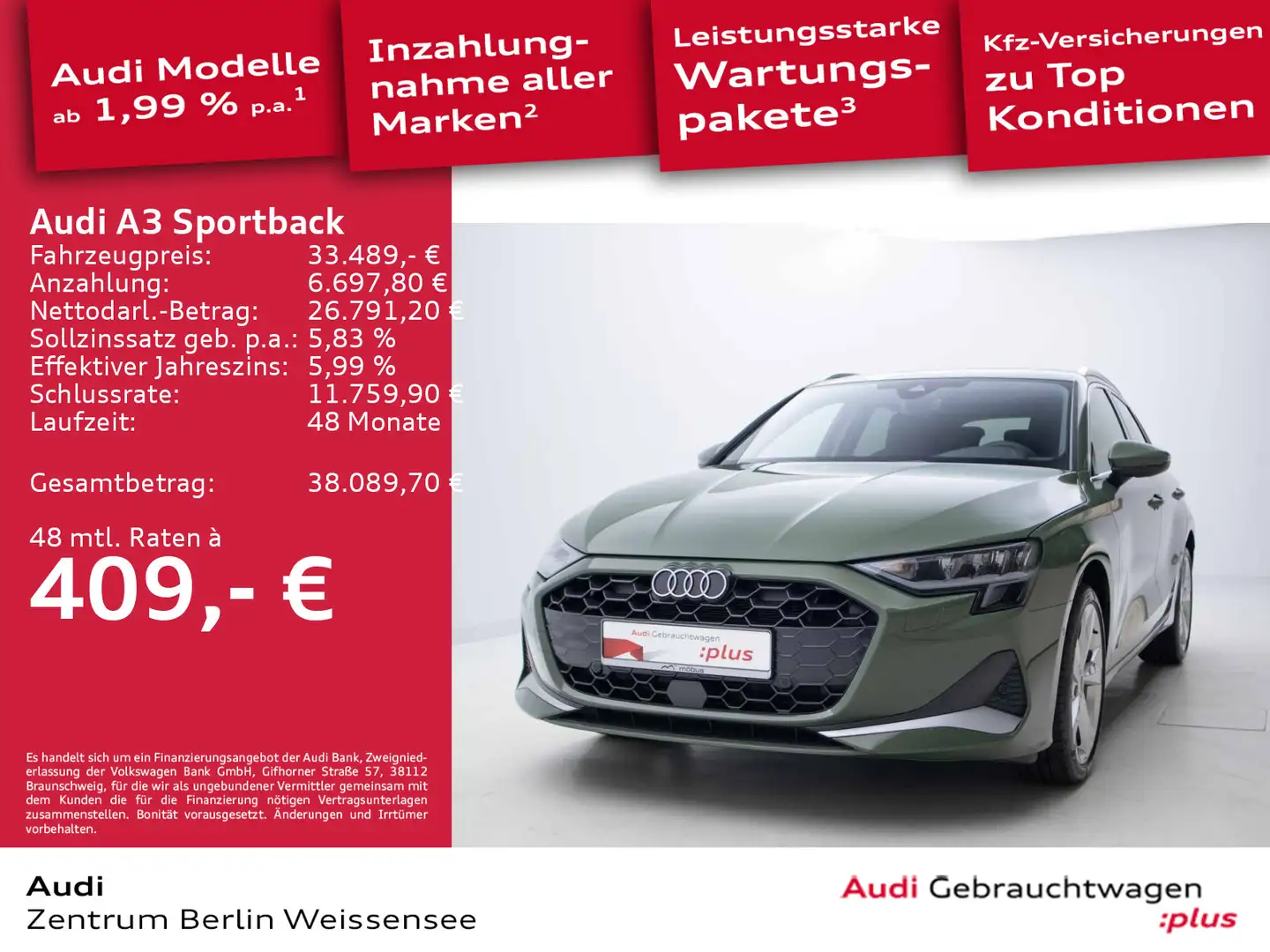 Audi A3 30 TFSI S-TRO*ADVANCED*ACC*AHK*NAV* Grün - 1