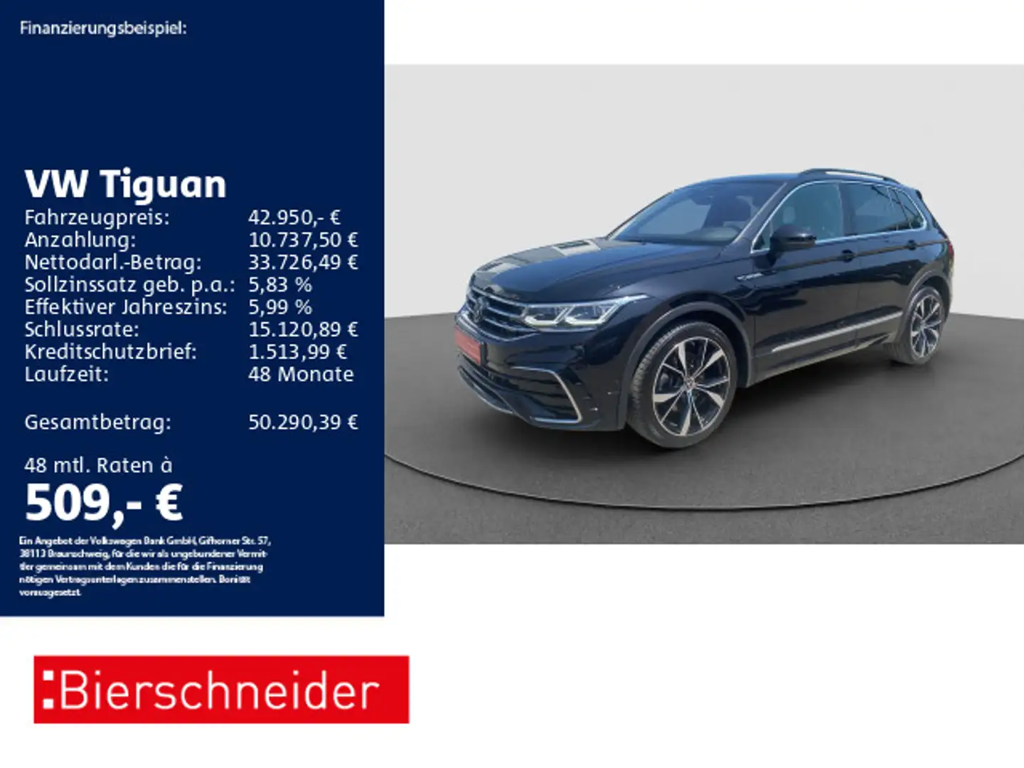 Volkswagen Tiguan 2.0 TDI DSG 4Mo R-Line AHK PANO STAND 20 Schwarz - 1