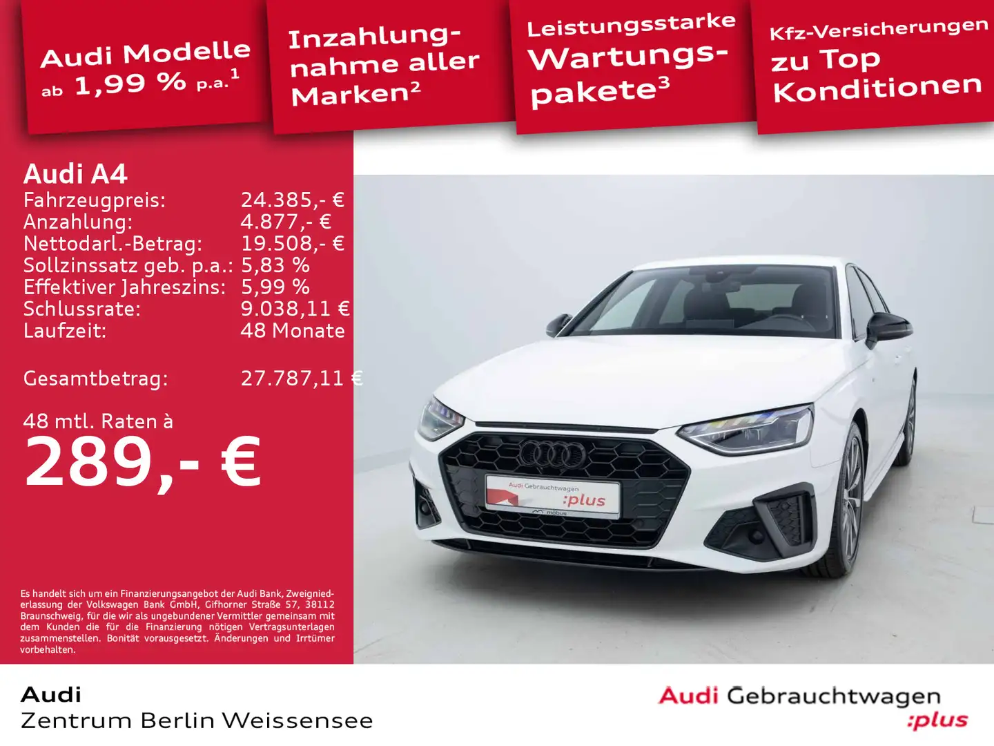 Audi A4 Lim. 30 TDI S-TRO*S-LINE*LED*KLIMA*ACC*NAVI** Blanc - 1