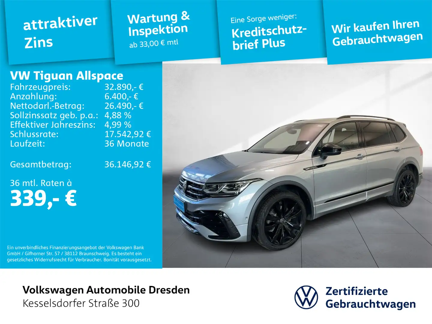 Volkswagen Tiguan Allspace 2.0 TDI DSG 4M R-Line Silber - 1
