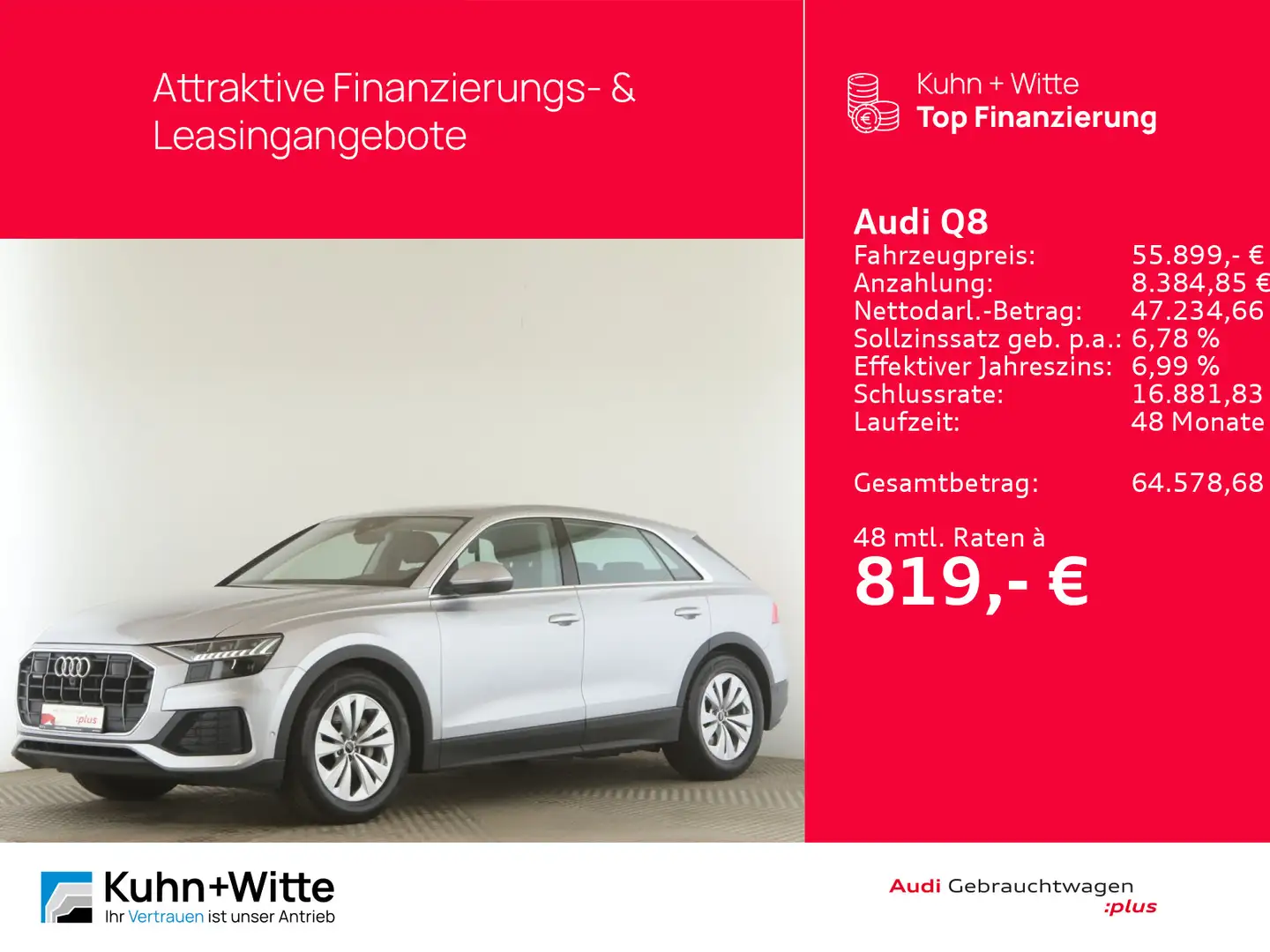 Audi Q8 50 TDI quattro *AHK*ACC*Matrix*LUFT*RFK*MMI-P Argent - 1
