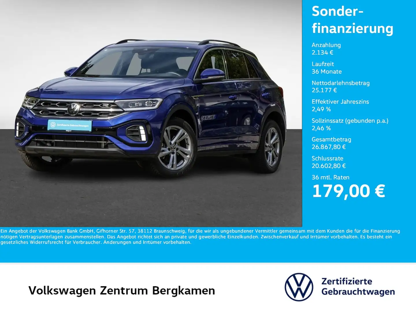 Volkswagen T-Roc 1.0 R-LINE ACC LM17 E-KLAPPE NAVI SITZHEIZ Blau - 1