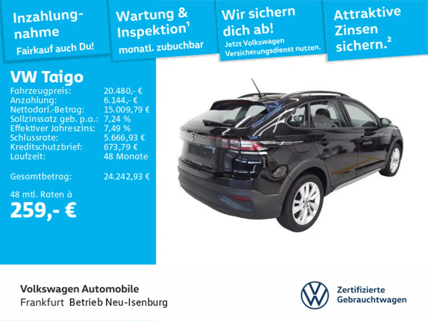 Volkswagen Taigo 1.0 TSI DAB+ Navi FrontAssist AHK Schwarz - 1
