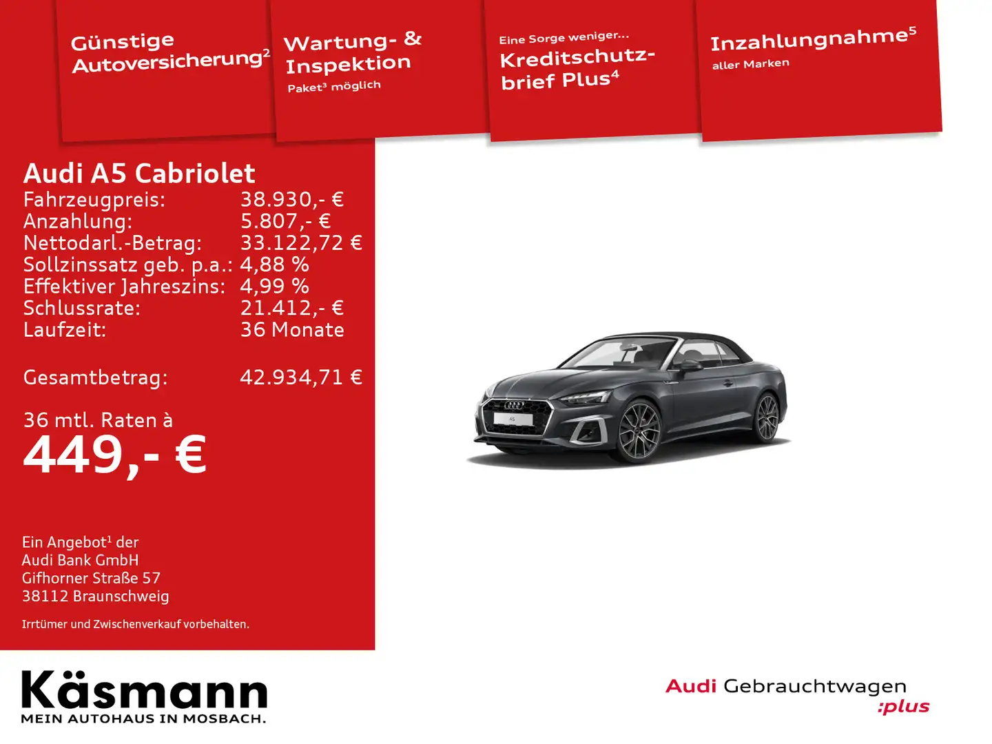 Audi A5 S line 40TFSI qu MATRIX 360° ACC NA Grau - 1