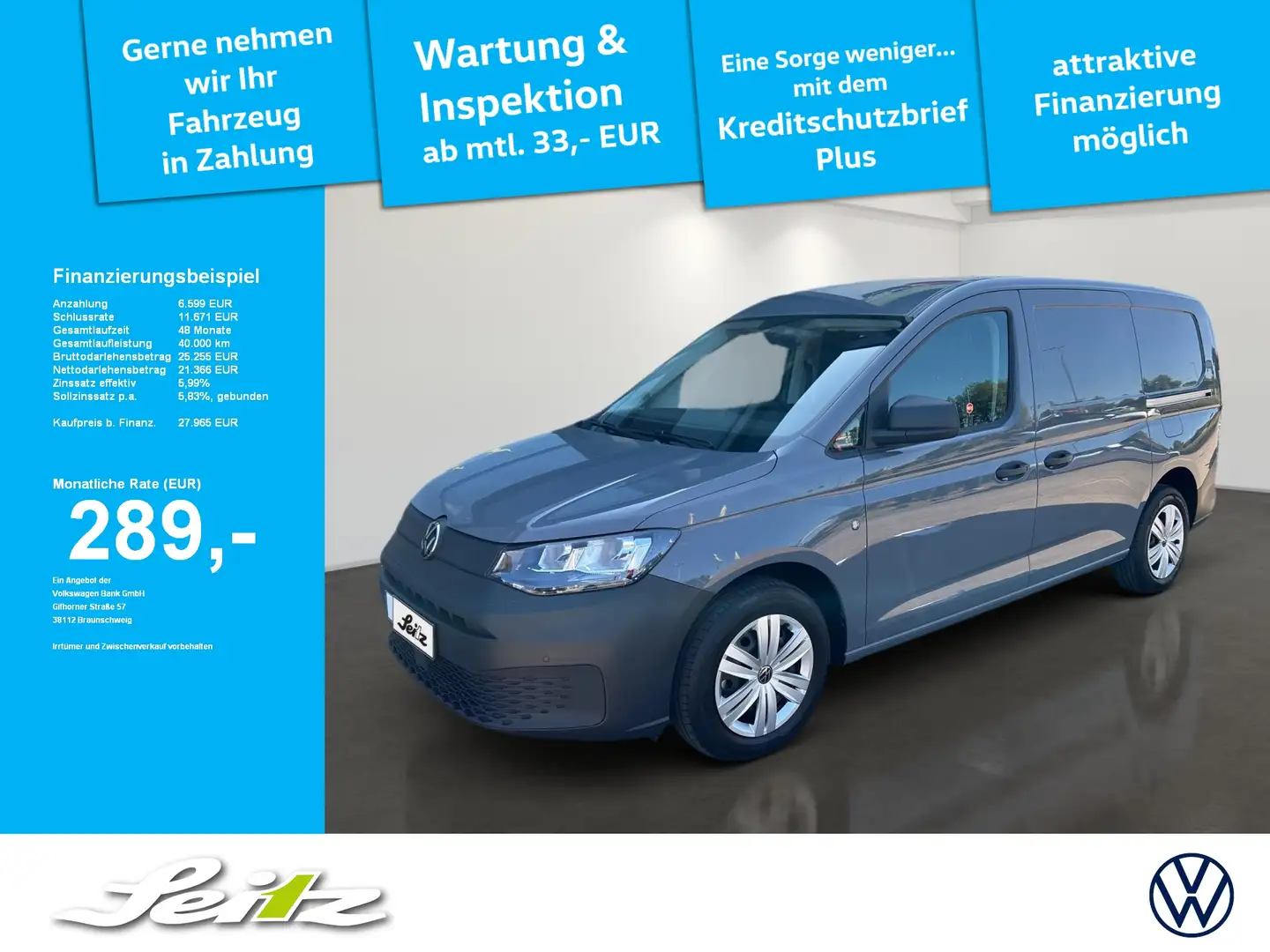 Volkswagen Caddy Cargo Maxi 2.0 TDI LR *AHK*PARKSENSOR*SITZH* Grau - 1