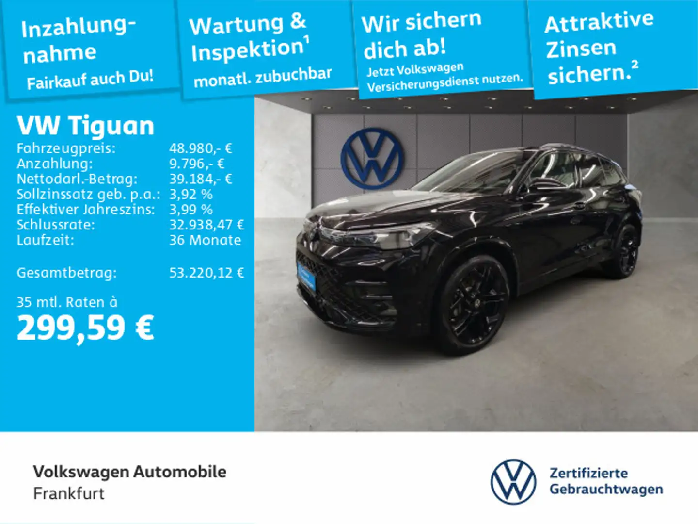 Volkswagen Tiguan 2.0 TDI DSG 4Motion R-Line Navi IQ.Light Schwarz - 1