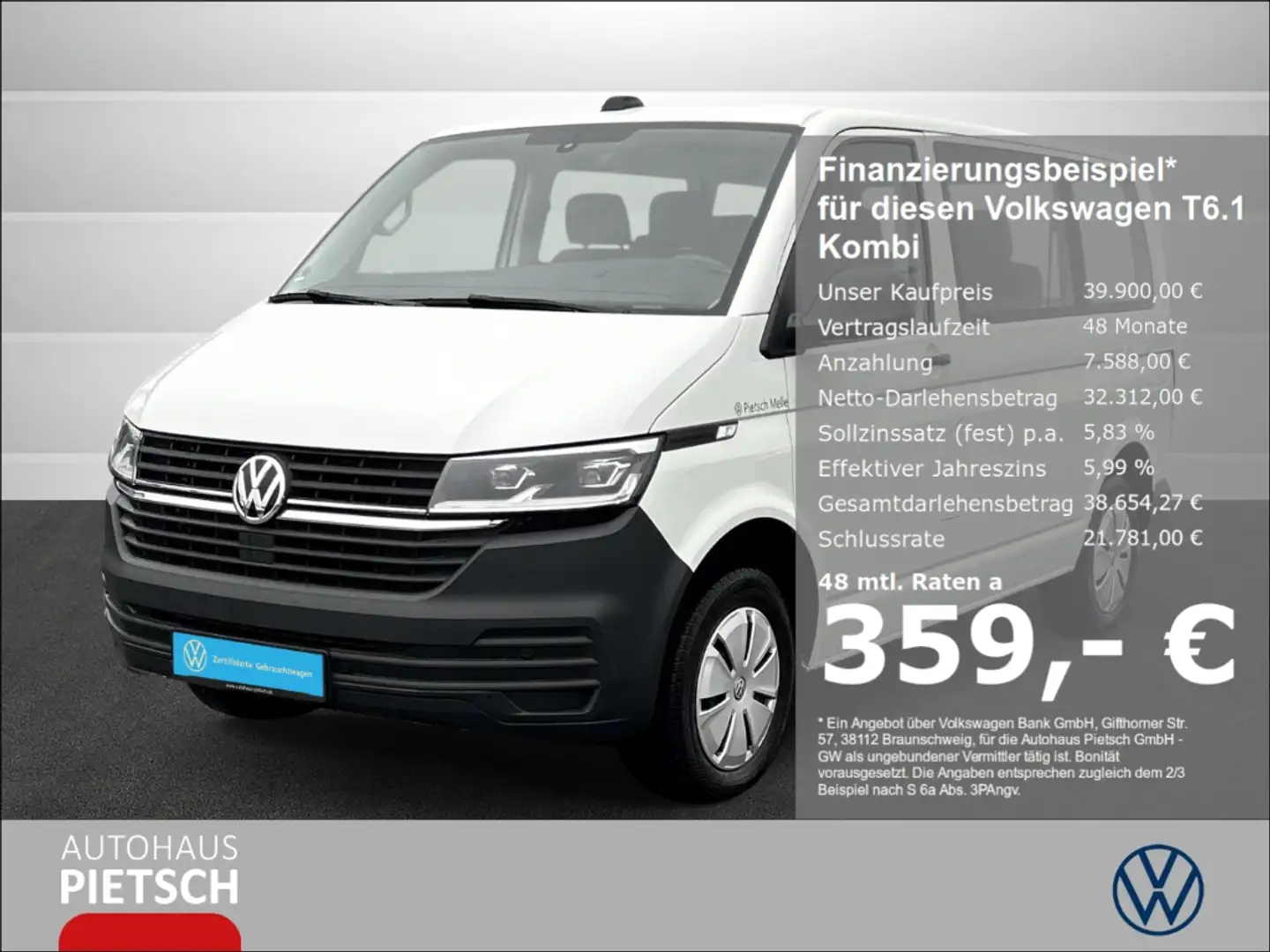 Volkswagen T6.1 Kombi 2.0 l TDI DSG LED DAB Klima PDC Biały - 1
