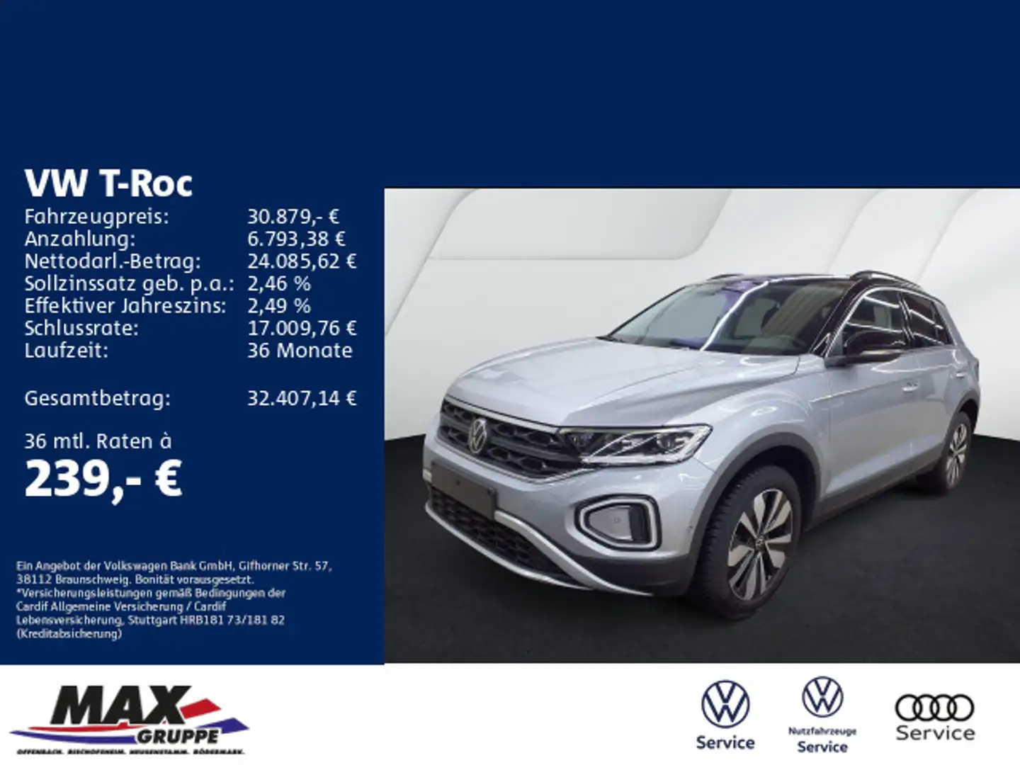 Volkswagen T-Roc 2.0 TDI DSG GOAL AHK+LED+ACC+NAVI+KAMERA+ Silber - 1