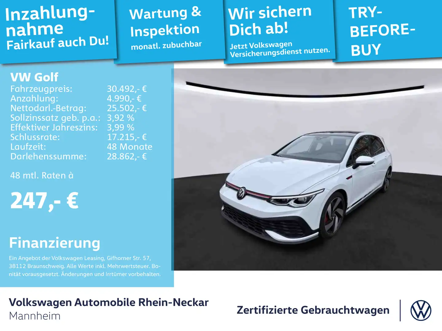 Volkswagen Golf VIII 2.0 TSI Clubsport DSG Navi Pano LED uv Blanc - 1
