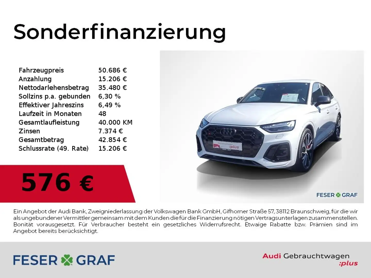 Audi SQ5 Sportback TDI Sthzg.,360°,AHK,B&O,Matrix,SHZ Weiß - 1