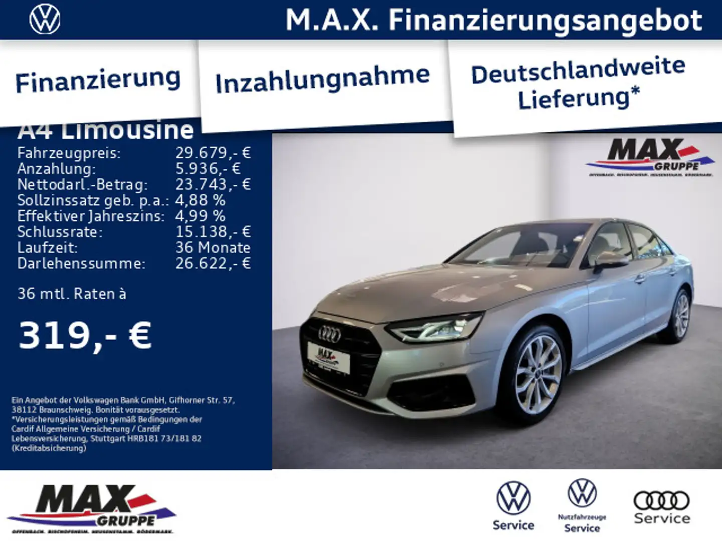 Audi A4 40 TDI ADVANCED LED+OPTIK+VC+KAMERA Argento - 1