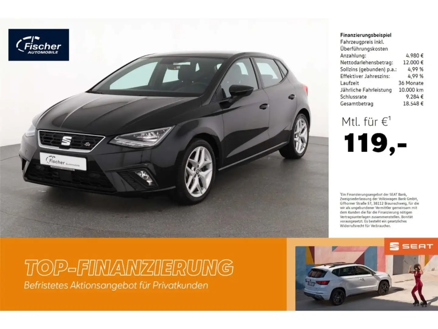 SEAT Ibiza 1.0 TSI FR NAV/Virtual/Beats/LED/ACC/DAB Schwarz - 1