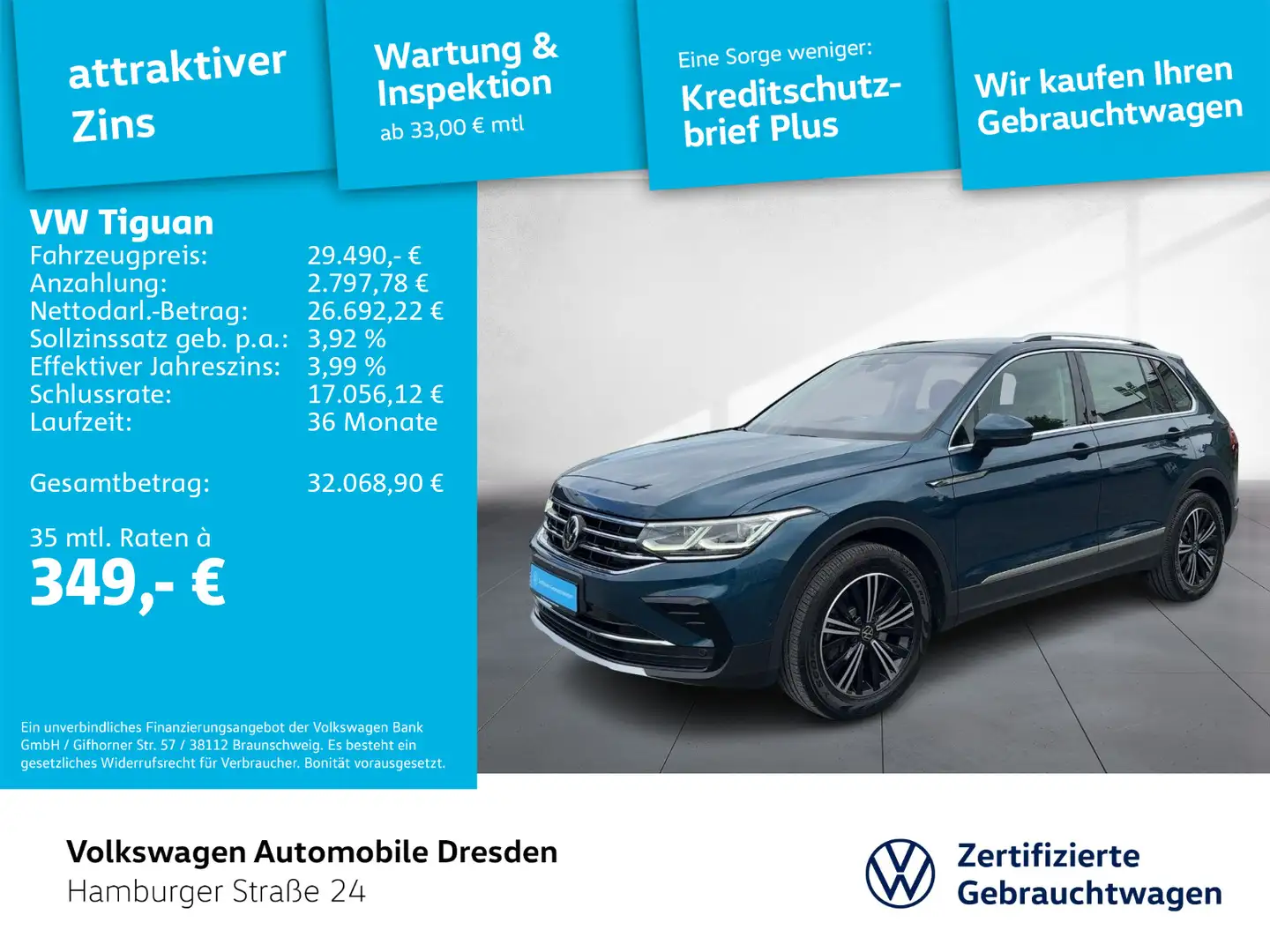 Volkswagen Tiguan Elegance 2.0 TSI DSG 4M IQ AHK APP AREA Blau - 1
