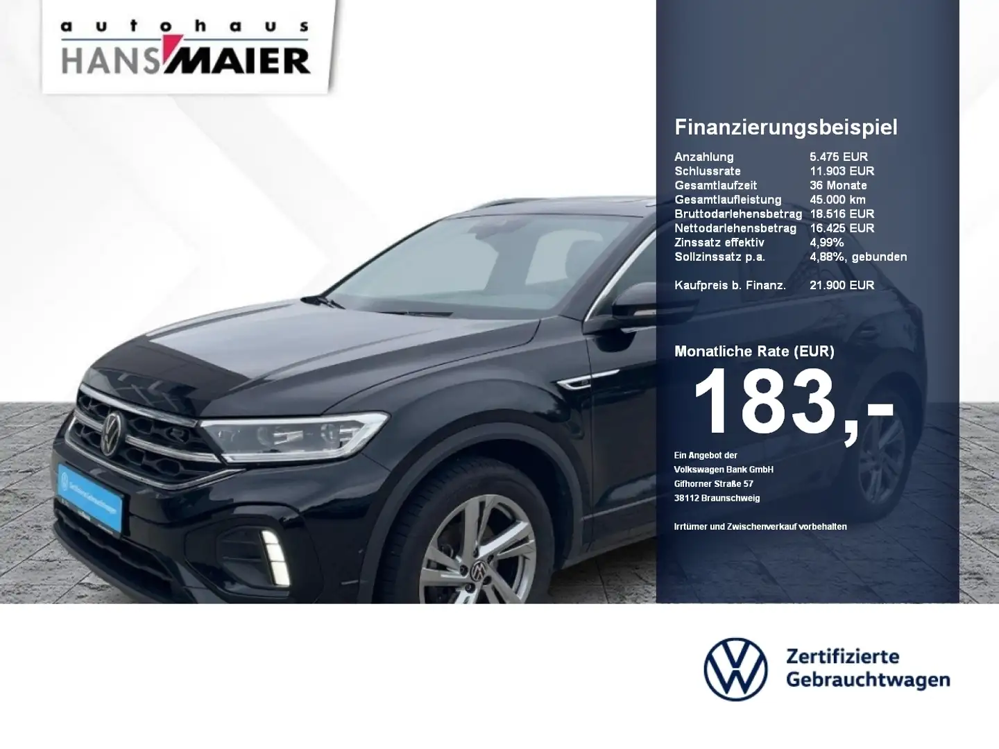 Volkswagen T-Roc R-Line TDI 6-Gang Navi Matrix Pano Kam Schwarz - 1