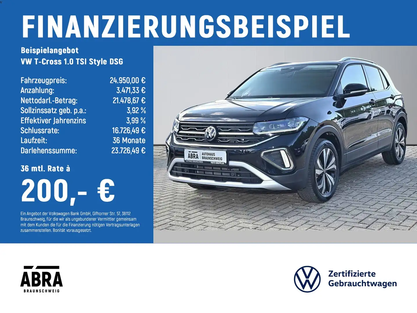 Volkswagen T-Cross 1.0 TSI Style DSG IQ.LIGHT+CAM+LANE+ACC Noir - 2