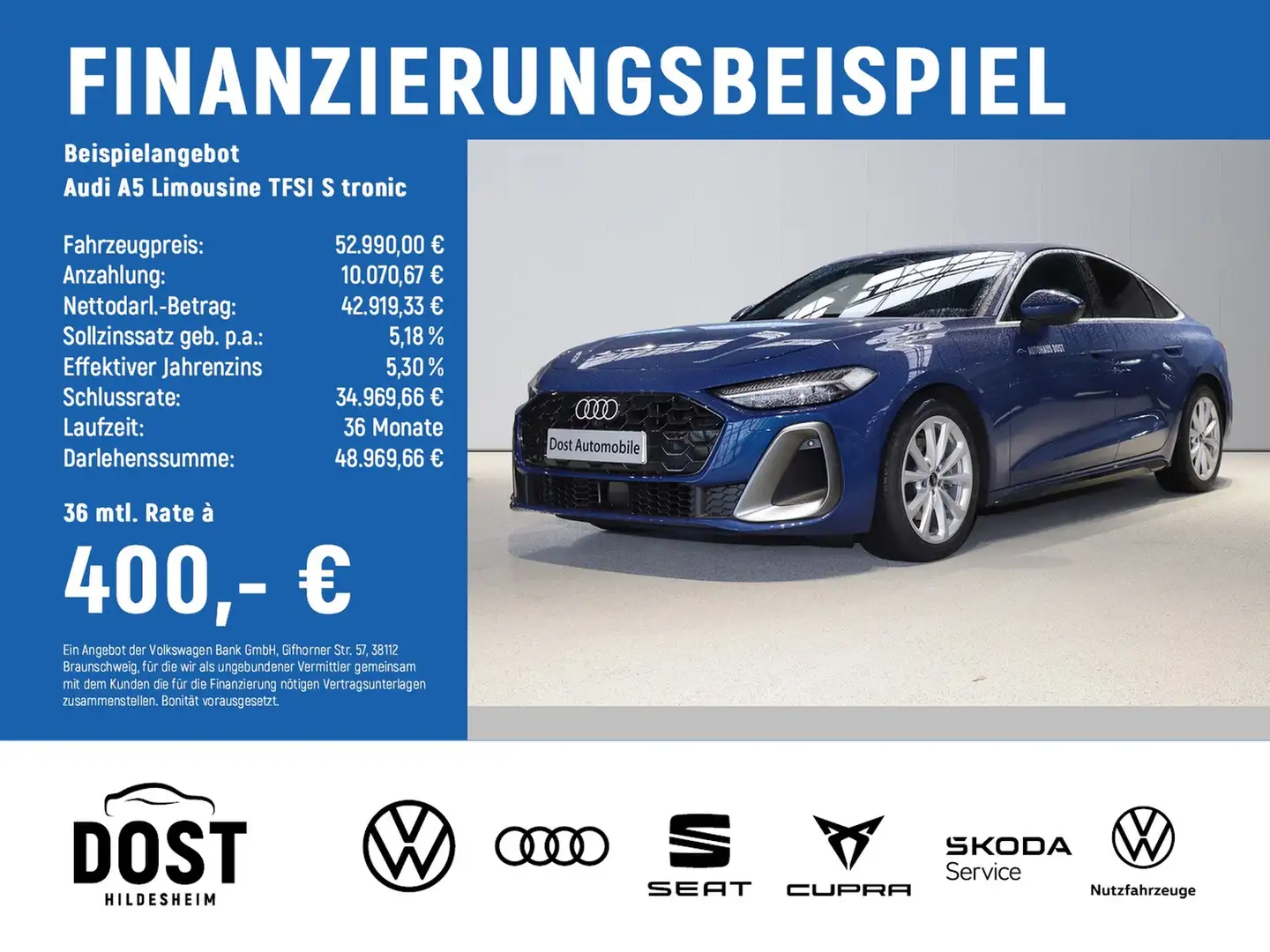 Audi A5 Limousine TFSI S tronic S LINE+NAVI+LED+ACC Blau - 2