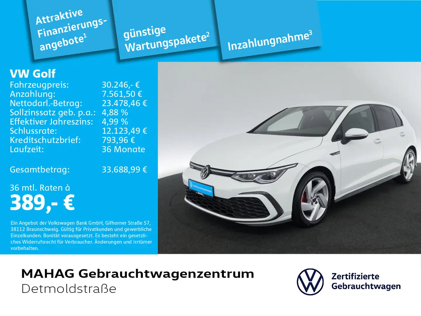 Volkswagen Golf VIII GTD 2.0 TDI AHK Navi LED Kamera Alu17R Weiß - 1