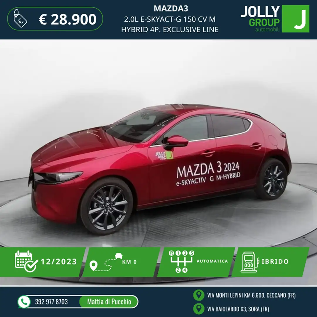 Mazda 3 2.0L e-Skyact-G 150 CV M Hybrid 4p. Exclusive Line Rosso - 1