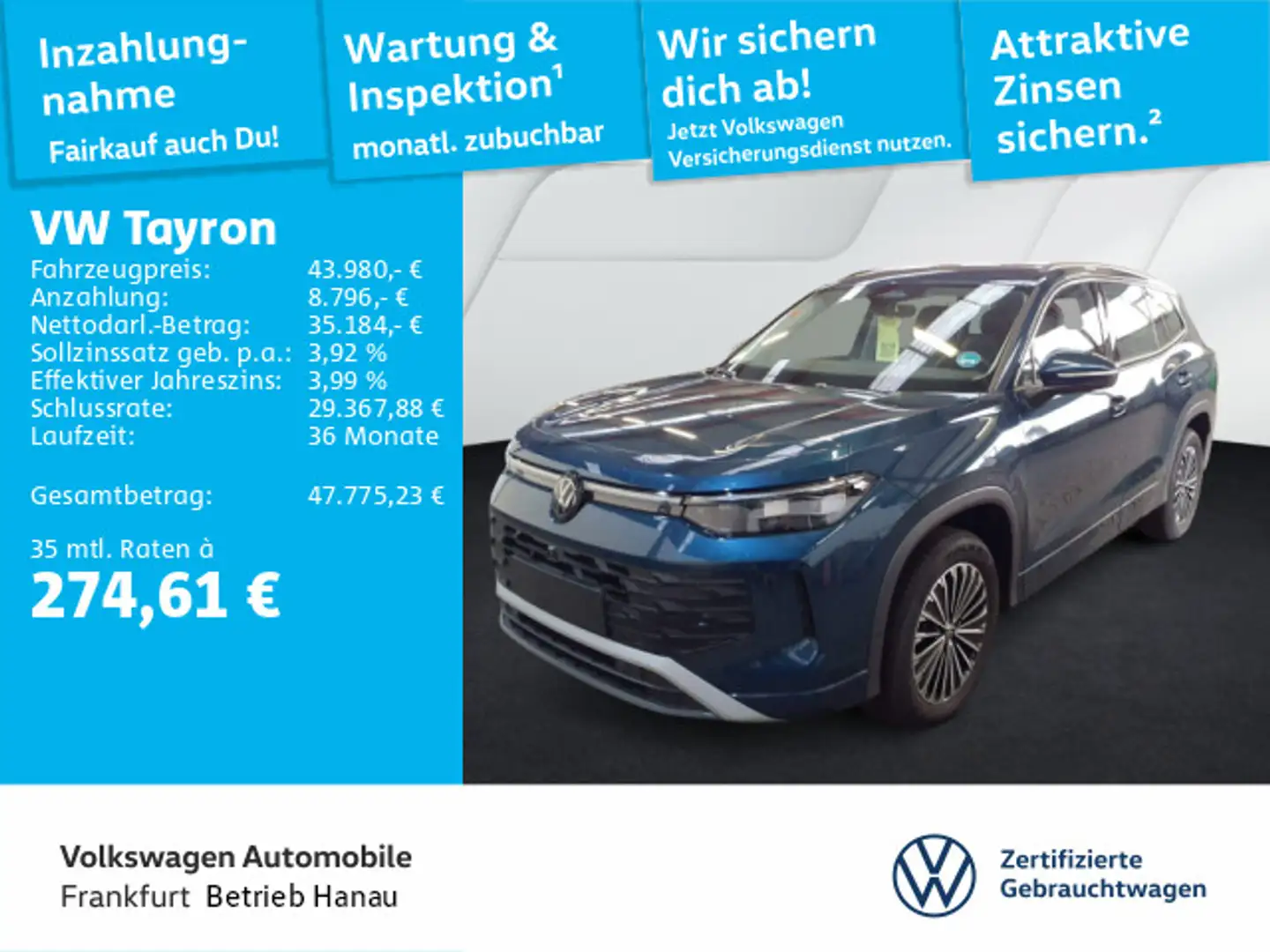 Volkswagen Tayron 2.0 TDI DSG Life 4Motion Navi AHK IQ.LIGH Blau - 1