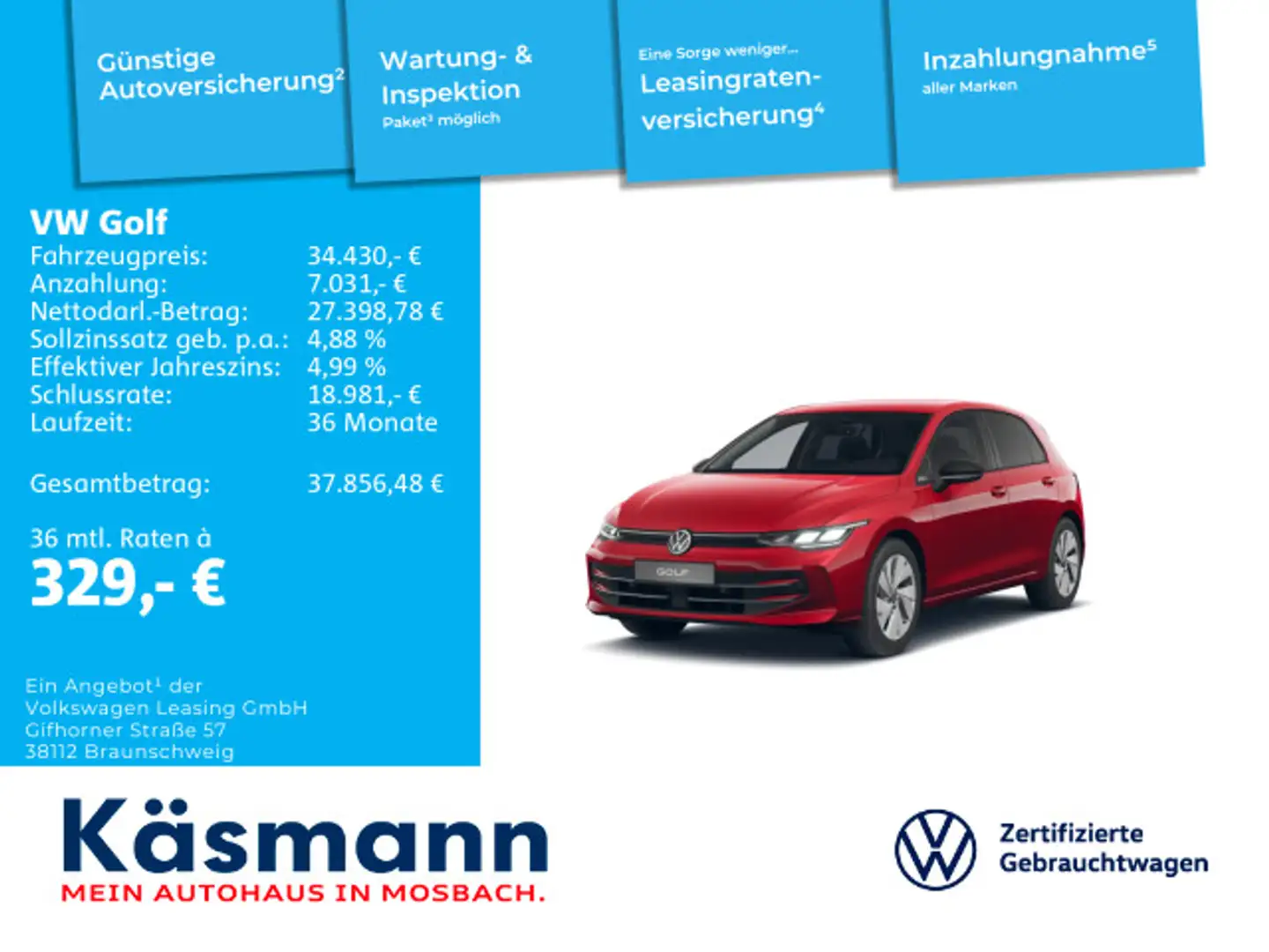 Volkswagen Golf VIII Lim. Goal 1.5 eTSI LED NAV TWA ACC KAM Rot - 1