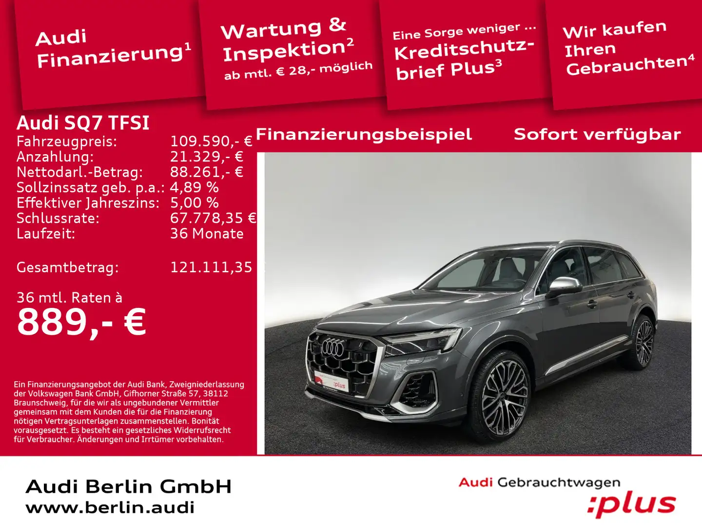 Audi SQ7 tiptr. MATRIX 7.SITZER STDHZG 360°K HUD Gris - 1
