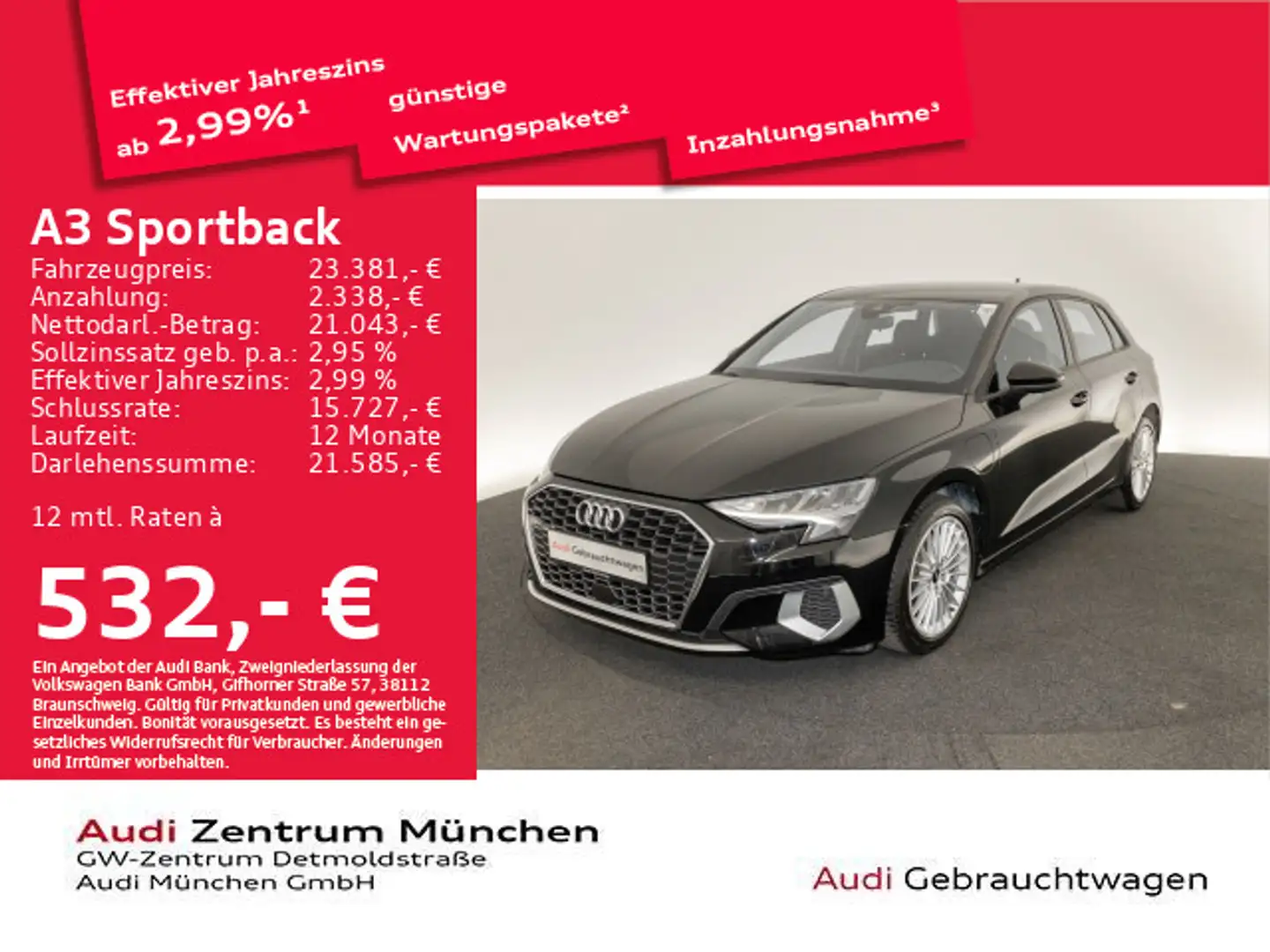 Audi A3 40 TFSI e advanced S tronic Virtual Schwarz - 1