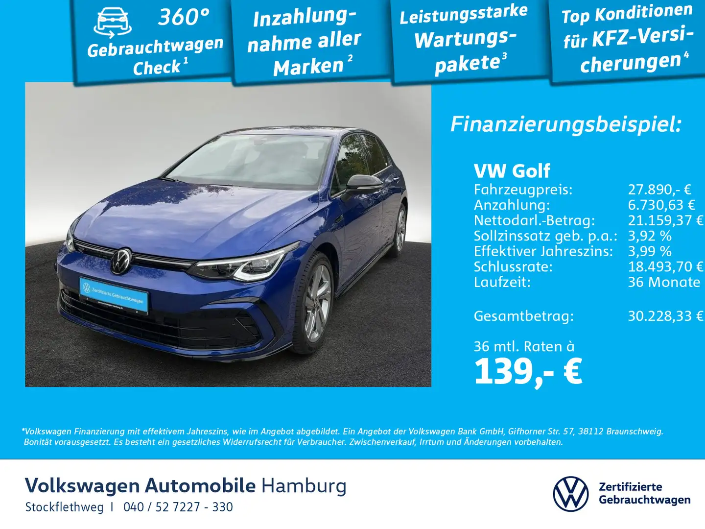 Volkswagen Golf VIII 1.5 eTSI R-Line DSG ACC Navi Kamera Blau - 1