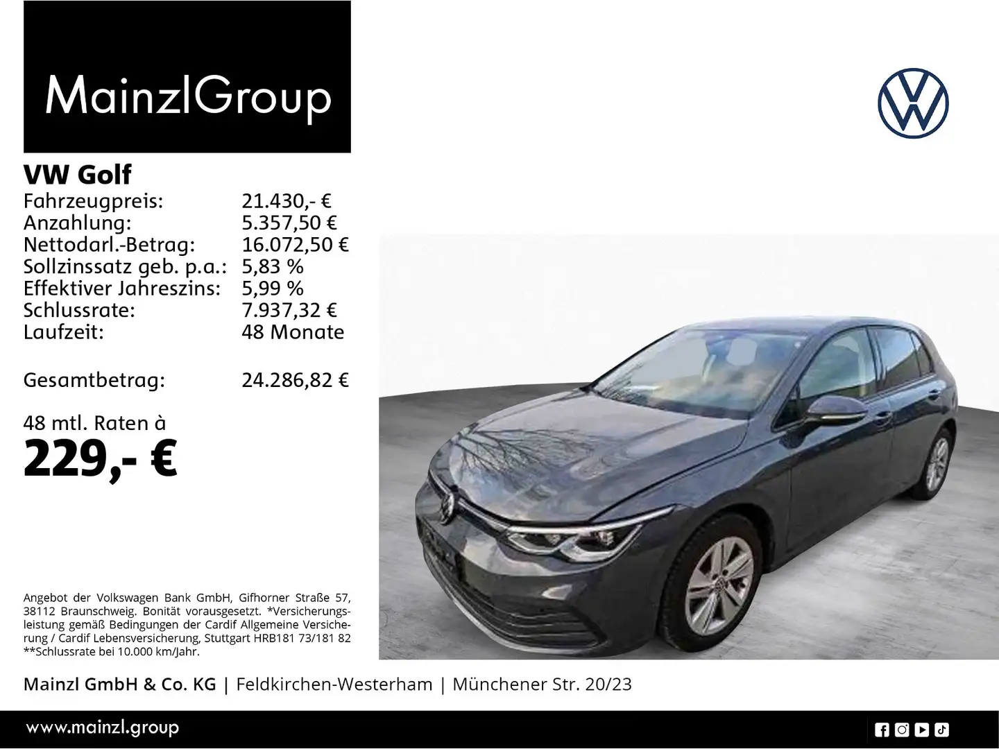 Volkswagen Golf 1.5 TSI Life LED Navi SHZ Virtual 2xPDC Grau - 1