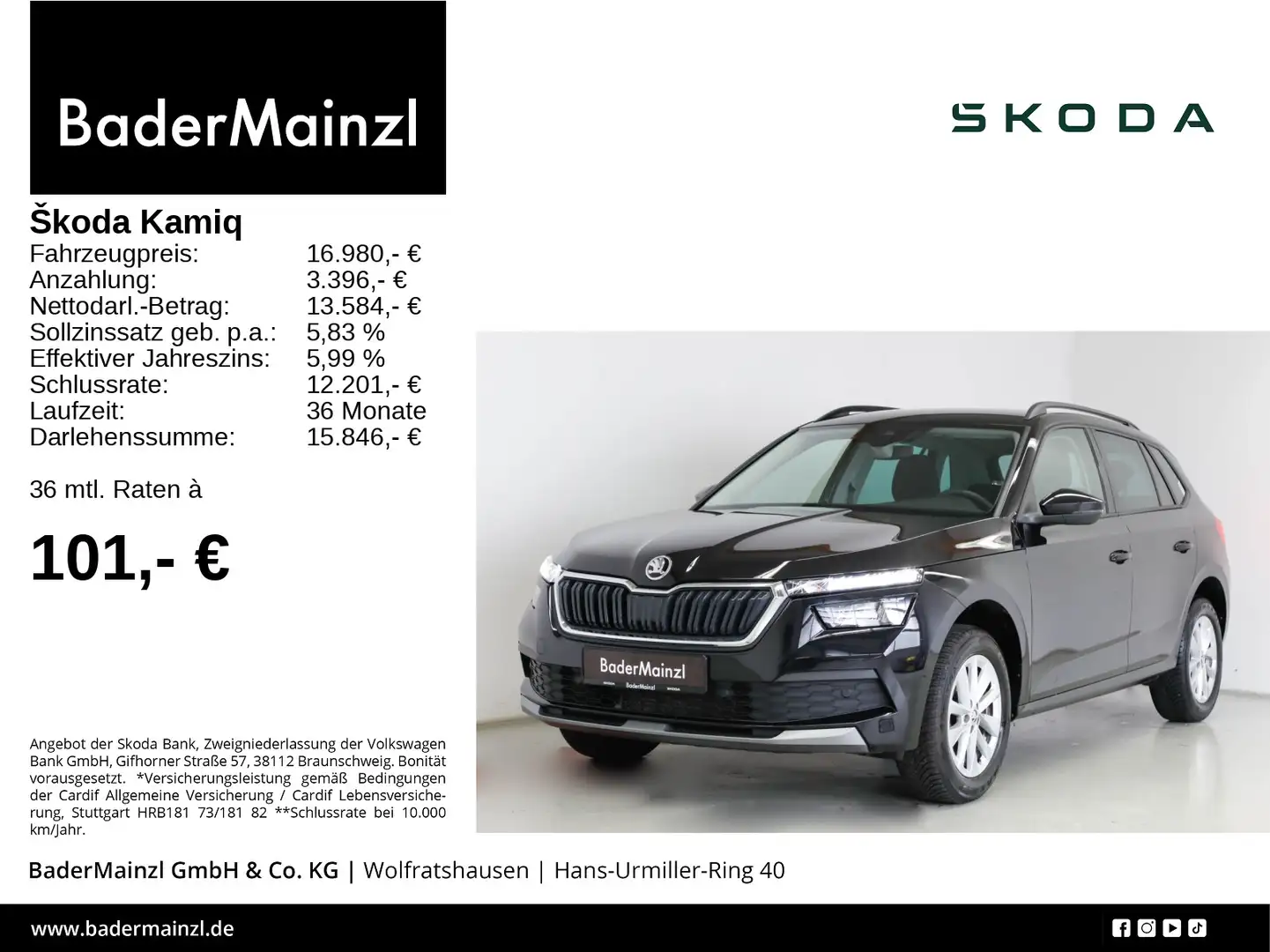 Skoda Kamiq 1.0 TSI Ambition Smartlink SHZ 2xPDC Schwarz - 1